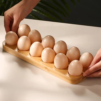 Деревянный лоток для хранения яиц, бытовая кухонная отделка, Холодильник, лоток для яиц, китайская полка для журналов, 10-дюймовый прямоугольный лоток для яиц с 6 отверстиями.