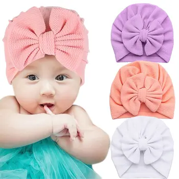 Тюрбаны для маленьких девочек, эластичная повязка на голову, шапка-бини Для новорожденных, шапочка с бантом