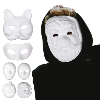 Сделай сам Пустую маску из целлюлозы, бумажные маски для косплея на Хэллоуин, Белая Раскрашиваемая пара, наполовину Животное, Маше для Хэллоуина, Вечеринка Mardiup Craft