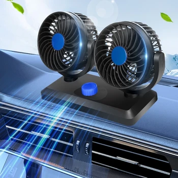 Автомобильный вентилятор с двойной головкой охлаждения, Портативный Настольный вентилятор с автоматическим вращением на 360 градусов, установленный на автомобиле, Campervan С 2-скоростным сильным ветром