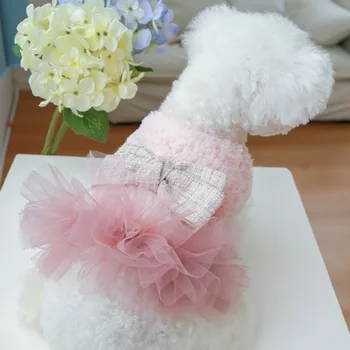 Розовая кружевная одежда для собак Princess Dredd с бантом, плюшевая одежда для маленьких собачек, Кошка, Корейская мода, Зимние товары для домашних животных Think Sweet Girl, милые товары для домашних животных
