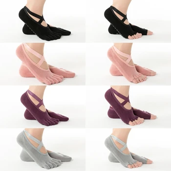 Носки для йоги Силиконовые нескользящие носки с пятью пальцами Профессиональные женские носки для занятий батутом, фитнесом, пилатесом, Носки для йоги для начинающих