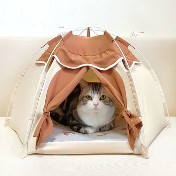 Кровать для кошки, палатка для домашних животных, портативный моющийся домик для щенка, котенка, дышащий съемный внутри помещения