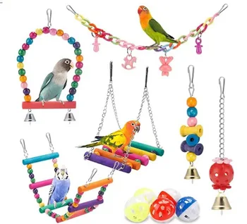 Игрушка-попугай от Amazon, хит продаж, набор красочных аксессуаров для птичьей клетки из 11 предметов, игрушка для укуса попугая, игрушка для птиц