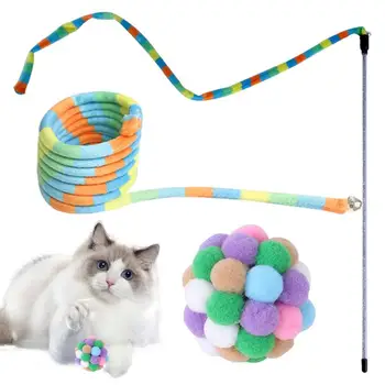 Игрушка-гирлянда с радужной кошачьей палочкой-заклинателем, палочка-дразнилка с радужной лентой, интерактивная игрушка-гирлянда с шариком, безопасная и красочная для