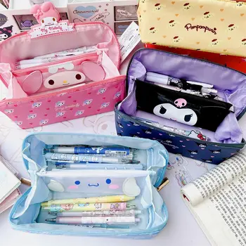 Sanrio Kuromi Melody Pen Bag Мультяшный Студенческий Многослойный карандаш Большой емкости, Канцелярские принадлежности, Коробка для хранения косметики Оптом