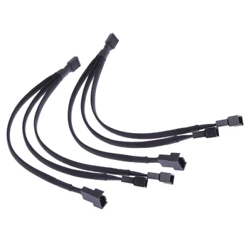 4-контактный ШИМ-кабель вентилятора, разветвитель в 1-3 стороны, удлинительный кабель с черными рукавами.