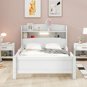 Деревянная кровать-платформа со светодиодной подсветкой, кровать для хранения вещей, односпальная кровать в спальне, кровати для взрослых и подростков, детские кровати, детские кроватки