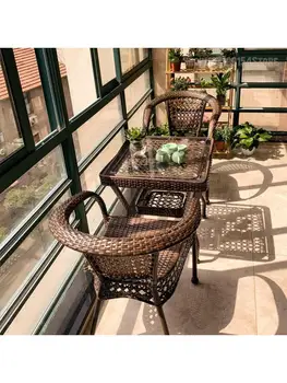 Балконные стулья тростниковые В три-пять раз, стол для отдыха, чайный столик из закаленного стекла, садовая мебель.