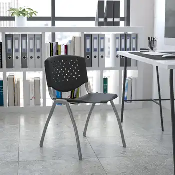 Флэш-мебель серии HERCULES весом 880 фунтов. Вместительный черный пластиковый стул с каркасом из титаново-серого порошкового покрытия