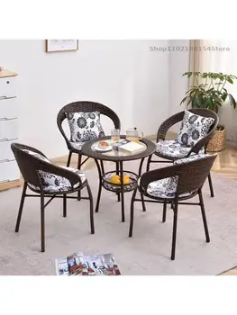 Стул на балконе, чайный столик, ротанговый стул, набор из трех предметов, чайный столик для отдыха, ротанговый столик во дворе, уличный столик и