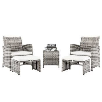 5 шт./компл. 2 стула, 2 скамеечки для ног, 1 Журнальный столик, комбинированный диван, серый градиент