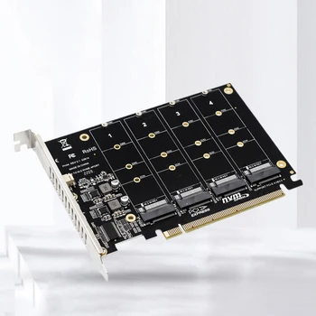 4 Порта M.2 NVME SSD Для PCIE X16 Адаптер Конвертер Поддержка Карты 2230/2242/2260/2280 Плата Расширения Хост-Контроллера СВЕТОДИОДНЫЙ Индикатор