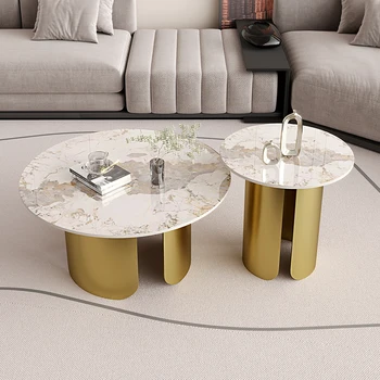 Круглый чайный столик Pandora slate комбинированный светлый роскошный современный дом для гостиной с продвинутой минималистской мебелью
