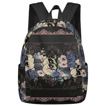 Школьные сумки для студентов с цветочным черепом на Хэллоуин, рюкзак для ноутбука, изготовленный на заказ для мужчин, женщин, женский рюкзак для путешествий Mochila