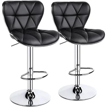 Регулируемый барный стул из искусственной кожи со средней спинкой, комплект из 2 предметов, черный стул-бар