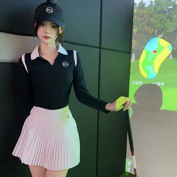 2023 BG Новый женский костюм для гольфа с черным топом и белой юбкой, дышащий удобный быстросохнущий костюм для игры в мяч
