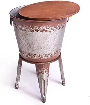 Приставной столик с акцентом | Оцинкованный деревенский стол | Металлическая оттоманка для хранения, Деревянная крышка с подставкой| Скамейка для хранения в стиле фермерского дома с L