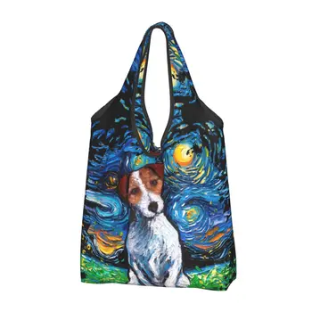 Сумки для покупок с модным принтом Джек-Рассел-терьер Night Sky Tote, портативная сумка для собак, сумка для домашних животных