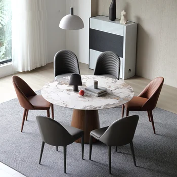 Современный минималистичный обеденный стол, Вращающийся обеденный стол из камня, Маленькая квартира, круглая гостиная из массива дерева, GPF50YH
