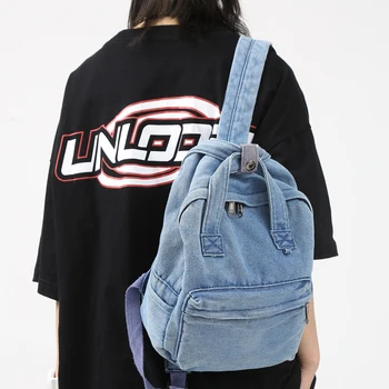 Джинсовый холщовый женский рюкзак, школьная сумка для студенток колледжа для девочек-подростков, винтажный женский рюкзак Kawaii, женская дорожная сумка для книг