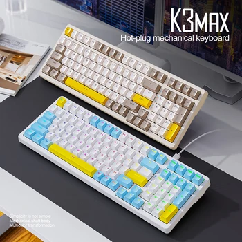 Светящаяся клавиатура K3 MAX RGB Механическая проводная клавиатура USB-порт клавиатура с возможностью горячей замены 100 клавиш для настольных ПК геймера