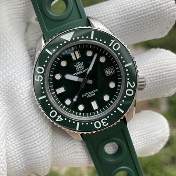 STEELDIVE SD1968 ММ Часы для дайвинга 44 мм Корпус Зеленый циферблат 1000 м Водонепроницаемые Автоматические Механические часы NH35