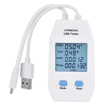 USB-тестер, UNI-T LCD USB-тестер, детектор вольтметра, амперметр, цифровой измеритель мощности, измеритель емкости (UT658 Dual)