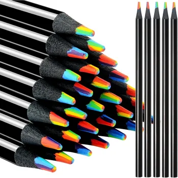 Черные деревянные радужные карандаши 7 в 1, Объемные разноцветные карандаши разных цветов, художественные принадлежности для взрослых, рисование, раскрашивание эскизов