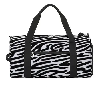 Спортивные сумки в черную полоску цвета Зебры, современный блестящий багаж с животными, спортивная сумка, сумки в стиле ретро Большой емкости, мужская портативная сумка для фитнеса с принтом.