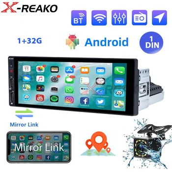 X-REAKO Универсальный 1 Din Автомобильный Радиоприемник Android 12 Мультимедийный Плеер 6,9 дюймов 1din Автомобильный Стерео Видео GPS Навигация WIFI BT Сенсорный Экран