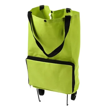 Портативная складная сумка из полиэстера, тележка для покупок на колесиках, зеленая