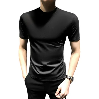 Летняя мужская однотонная футболка Ice Silk с коротким рукавом и круглым вырезом, облегающая хлопчатобумажные смеси