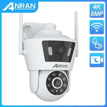 ANRAN 4K 8MP Wifi Камера наблюдения с двойным объективом, наружная беспроводная камера безопасности с двойным обзором в режиме реального времени, цветное ночное видение, двухстороннее аудио
