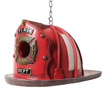 Пожарная Шляпа Скворечник Красный Пожарный Шлем Огненная Шляпа Скворечник В Винтажном Стиле Пожарный Открытый Декор Пожарные Шлемы Скворечник Сад
