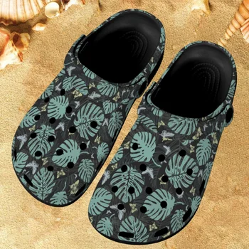 Уличная садовая обувь с летним рисунком тропической монстеры, Дышащие Удобные женские домашние тапочки для ванной комнаты, нескользящие повседневные