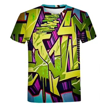 Летняя новая Мужская и женская футболка с 3D принтом Граффити, Круглый вырез, Harajuku Y2k, Топы, Модная уличная футболка большого размера