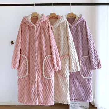 Зимняя теплая одежда для сна, халат, женский халат для женщин, ночная рубашка, женская пижама, Фланелевая утепленная ночная одежда для дам