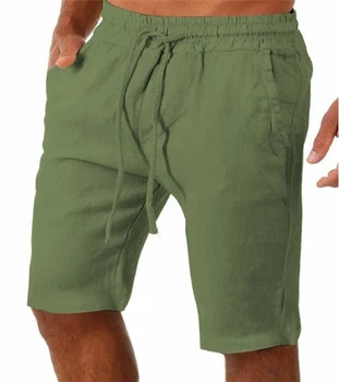 Новые мужские хлопчатобумажные льняные шорты, летние однотонные дышащие льняные брюки, повседневные короткие брюки на завязках, мужская уличная одежда для фитнеса