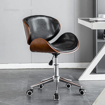 Офисные стулья Nordic luxury Современная Офисная мебель для дома Из массива дерева с поворотным подъемником Компьютерное кресло с отскакивающей губчатой спинкой U