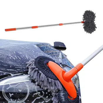 Двуглавая щетка для мытья автомобилей, рукавица для швабры для мытья автомобилей с регулируемой по длине длинной ручкой и вращающейся на 360 градусов чистящей головкой RV / Car