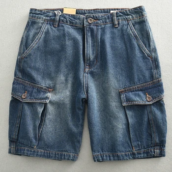 Summer tide, новые мужские винтажные джинсовые шорты, мужская сумка с наклейками, свободные пятиточечные брюки, мужские брюки средней длины