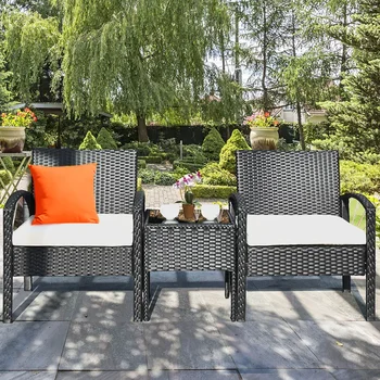 Набор мебели из ротанга для патио из 3 предметов Журнальный столик Диван для разговора с мягкой обивкой sillas jardin exterior y terraza