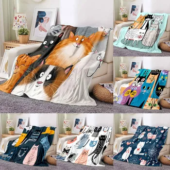 Одеяло с рисунком милого кота из мультфильма, супер мягкое одеяло, диван-кровать, одеяло для йоги, портативные одеяла для путешествий, жестяные одеяла для кроватей