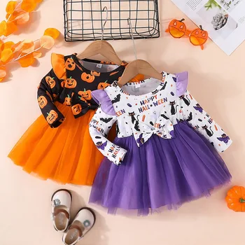 Очаровательное платье принцессы в виде тыквы для маленьких девочек, идеально подходящее для празднования Хэллоуина, возраст 1-4
