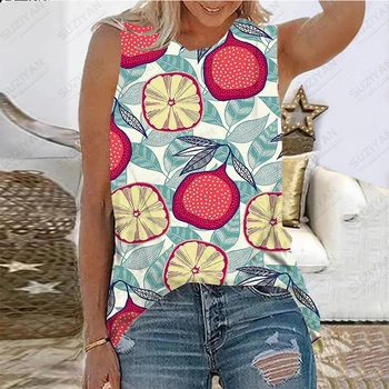 Модная женская футболка свободного кроя без рукавов с 3D-печатью, дышащий летний хит продаж, женский жилет с цветочным рисунком, большой топ