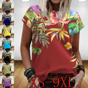 Женский Модный Сексуальный топ с коротким рукавом 2023, Летняя повседневная футболка с принтом XS-9XL