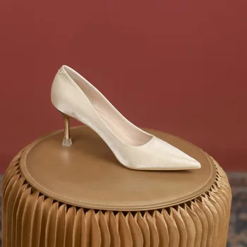 Женские туфли-лодочки Кожаные с закрытым острым носком, пикантные туфли на шпильке для свадебной вечеринки, туфли для выпускного вечера