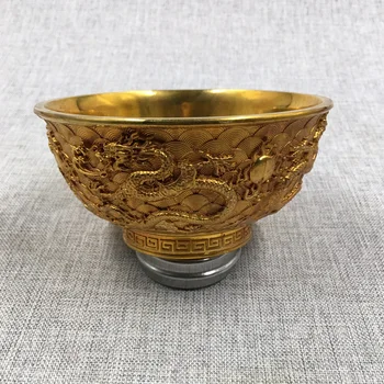 Скульптурные украшения ручной работы из двойной чаши дракона с бронзовым и золотым покрытием для коллекций культуры и развлечений