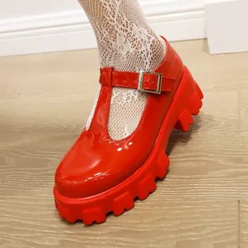 QPLYXCO 2021, Новые женские туфли на толстой подошве и платформе, Т-образный ремешок из лакированной кожи с пряжкой, туфли-лодочки Lolita Mary Janes в японском стиле